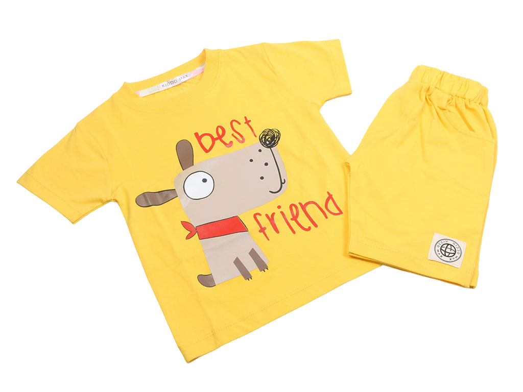 تیشرت و شلوارک راحتی زرد رنگ طرح سگ کیدومکس kido max