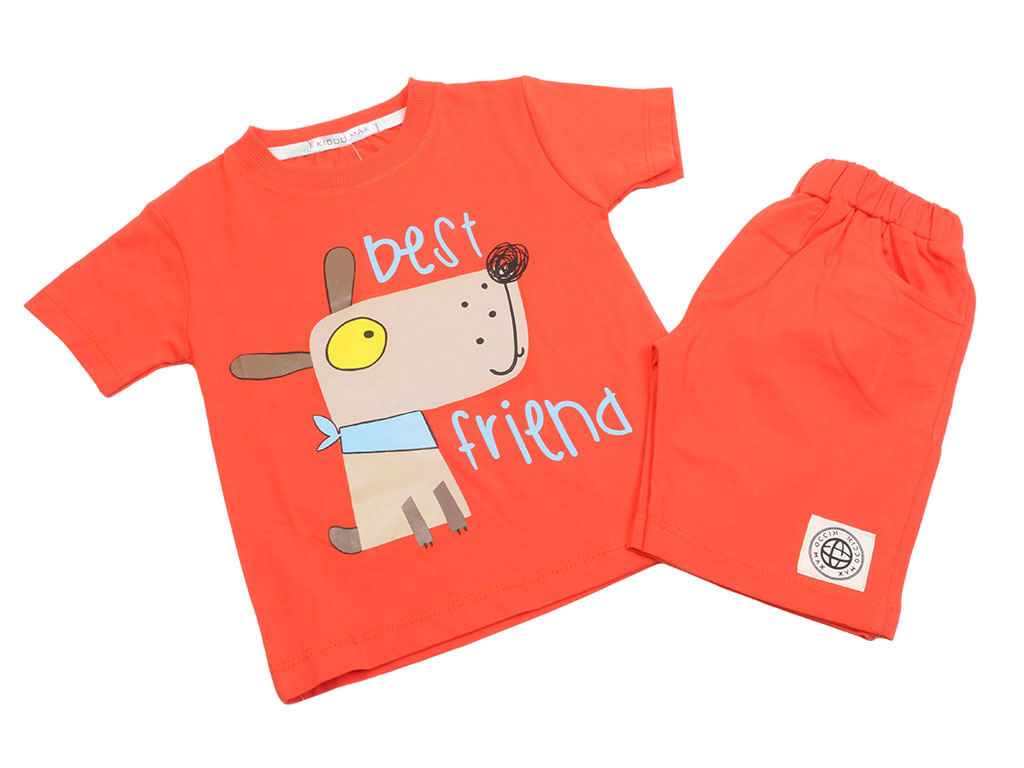 تیشرت و شلوارک راحتی رنگ قرمز گوجه ای طرح سگ کیدومکس kido max