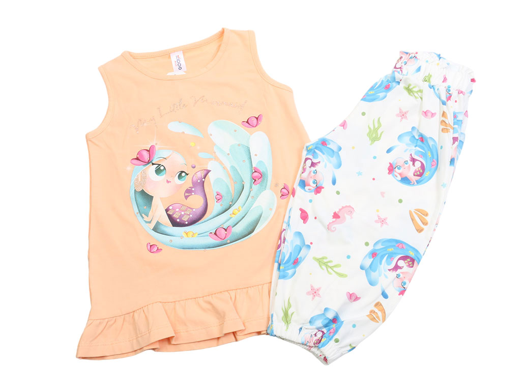 تاپ و شلوارک راحتی دخترانه گلبهی رنگ طرح پری دریایی کیدومکس kido max