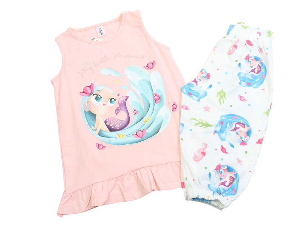 تاپ و شلوارک راحتی دخترانه رنگ صورتی روشن طرح پری دریایی کیدومکس kido max