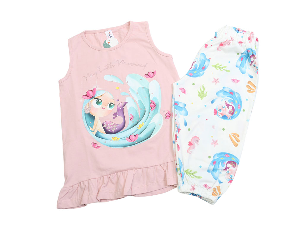 تاپ و شلوارک راحتی دخترانه کالباسی رنگ طرح پری دریایی کیدومکس kido max