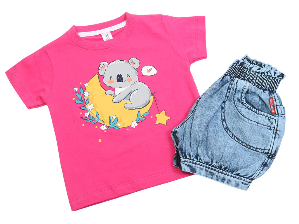 تیشرت و شلوارک جین دخترانه طرح کوآلا رنگ سرخابی کیدومکس kido max