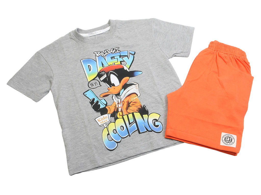تیشرت و شلوارک راحتی پسرانه طرح دافی رنگ خا کستری کیدومکس  kido max