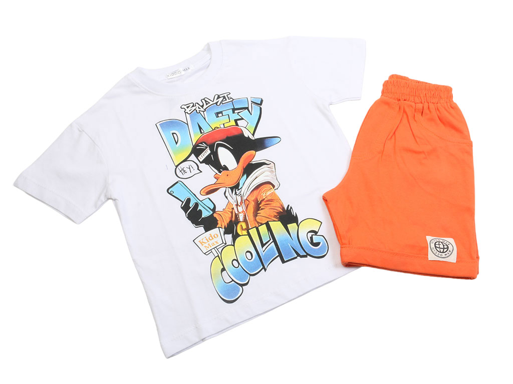 تیشرت و شلوارک راحتی پسرانه طرح دافی رنگ سفید کیدومکس kido max