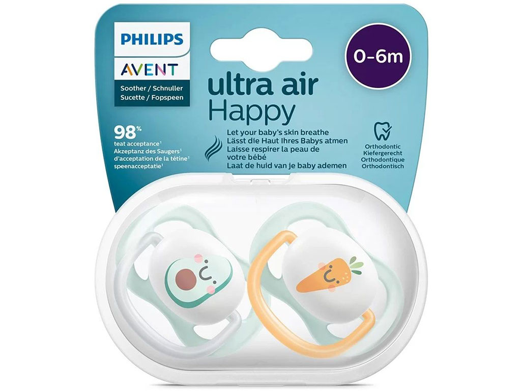 پستانک ارتودنسی دو عددی نوزادی 6-0 ماه مدل ultra air فیلیپس اونت philips avent