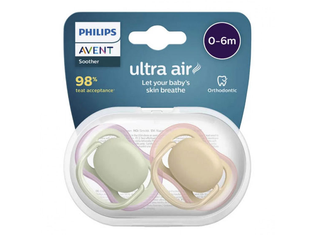 پستانک ارتودنسی دو عددی نوزادی 6-0 ماه مدل ultra air فیلیپس اونت philips avent