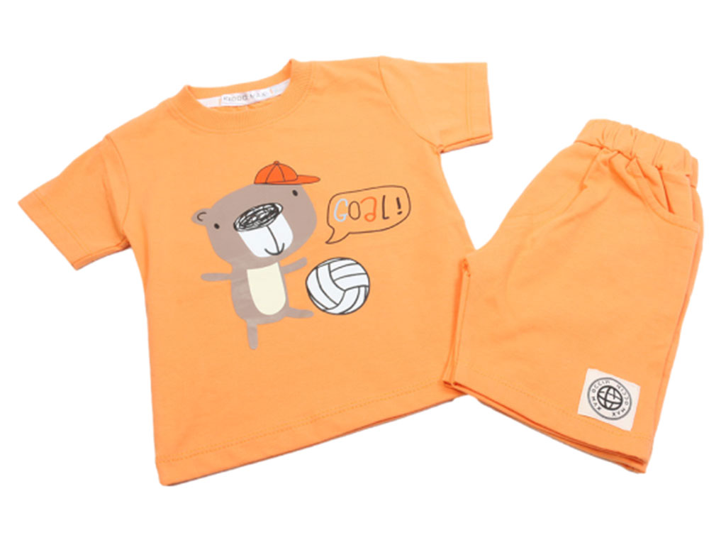 تیشرت و شلوارک راحتی رنگ نارنجی طرح خرس کیدومکس kido max