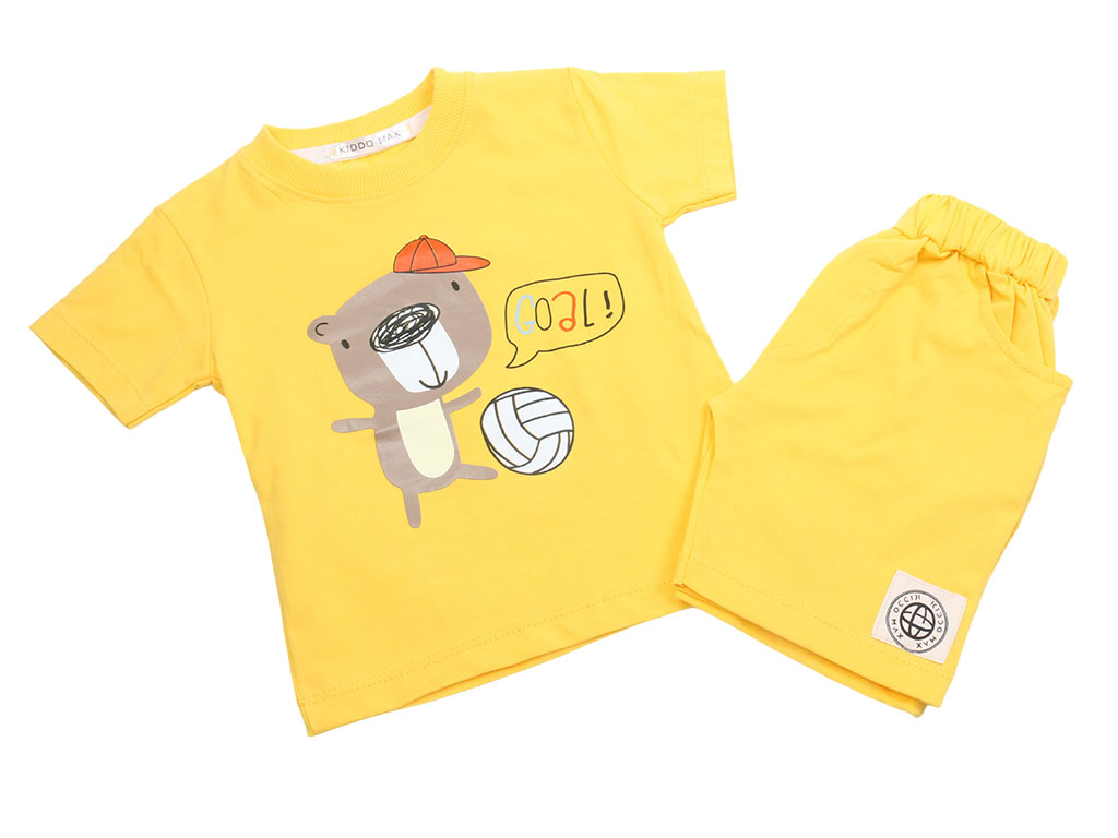 تیشرت و شلوارک راحتی رنگ زرد طرح خرس کیدومکس kido max