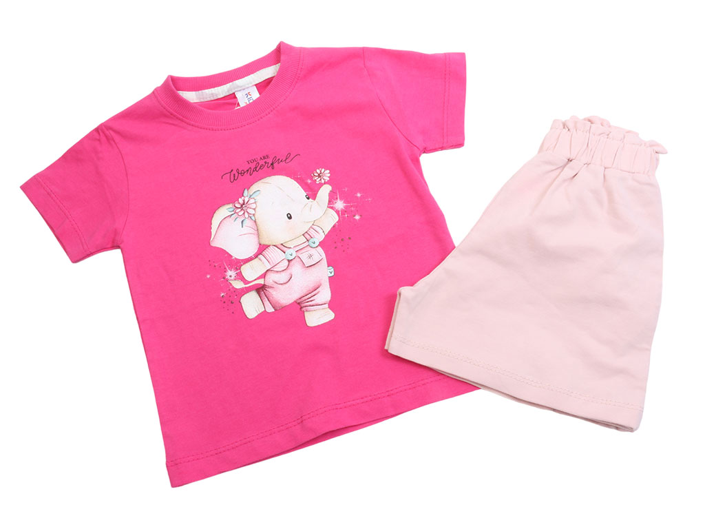 تیشرت و شلوارک راحتی دخترانه رنگ سرخابی طرح فیل کیدومکس kido max