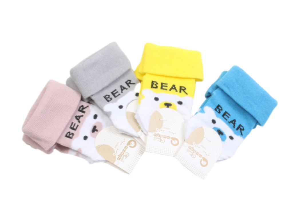 جوراب نوزادی 6-0 ماه لبه دوبل طرح خرس