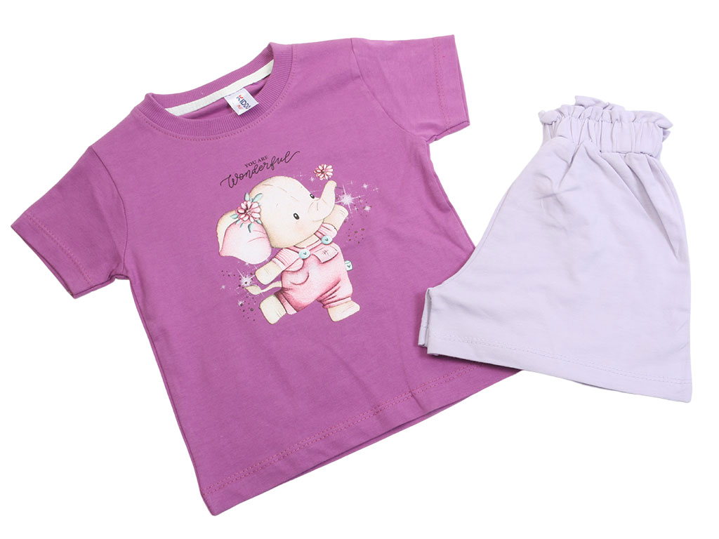 تیشرت و شلوارک راحتی دخترانه رنگ بنفش طرح فیل کیدومکس kido max