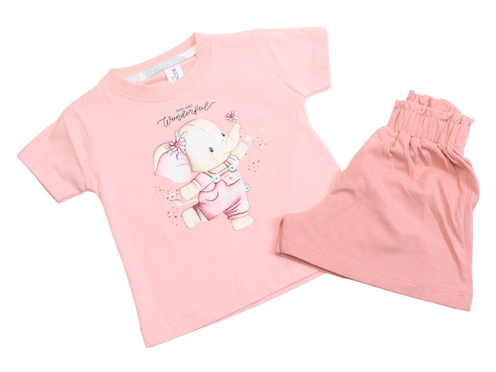 تیشرت و شلوارک راحتی دخترانه رنگ صورتی طرح فیل کیدومکس kido max