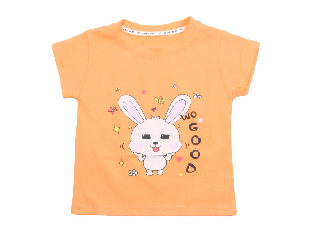 تیشرت نوزادی دخترانه طرح خرگوش رنگ گلبهی هان بیبی Hone Baby