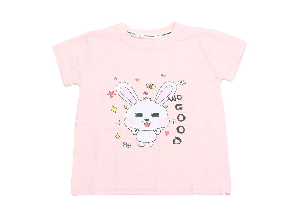 تیشرت نوزادی دخترانه طرح خرگوش رنگ صورتی هان بیبی Hone Baby