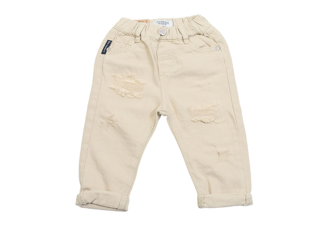 شلوار کتان مام استایل کرم رنگ زاپ دار آرمانی بیبی Armani baby