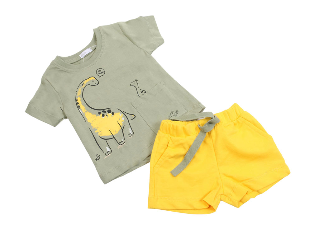 تیشرت و شلوارک نوزادی پسرانه طرح دایناسور برند پاپو papo