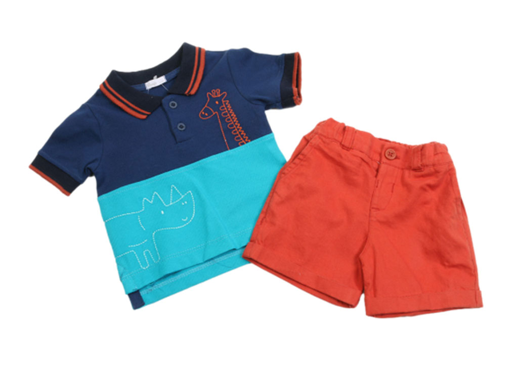 تیشرت و شلوارک کتان نوزادی پسرانه طرح حیوانات پاپو papo