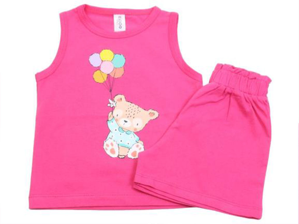 تاپ و شلوارک راحتی دخترانه سرخابی رنگ طرح خرس و بادکنک کیدومکس kido max