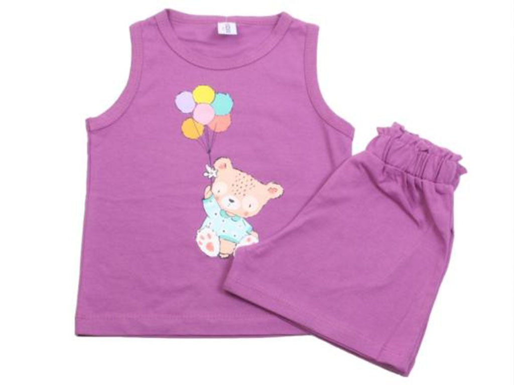 تاپ و شلوارک راحتی دخترانه بنفش رنگ طرح خرس و بادکنک کیدومکس kido max