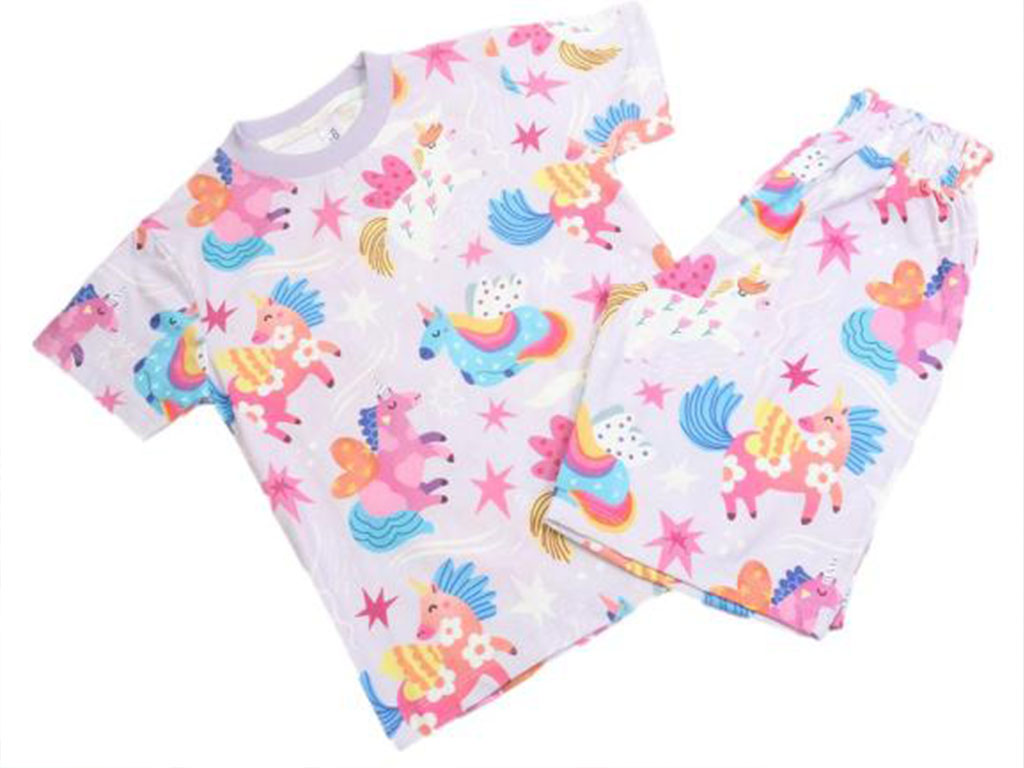 تیشرت و شلوارک راحتی دخترانه طرح اسب تک شاخ کیدومکس kido max