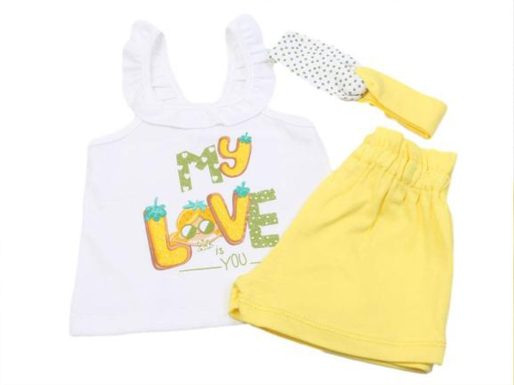 تاپ و شلوارک نوزادی دخترانه طرح دار به همراه هدبند دانالو Danaloo