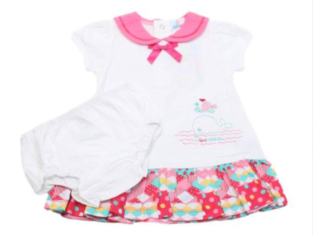 ست پیراهن و شورت نوزادی دخترانه طرح نهنگ وی کر we care