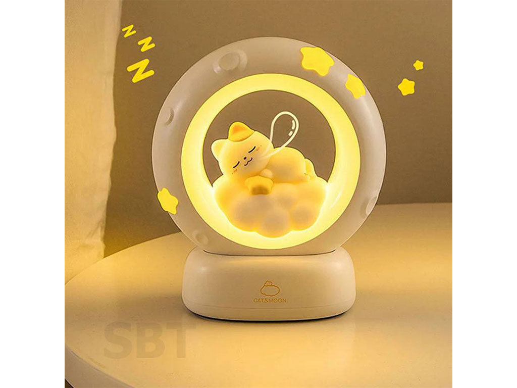 چراغ شب خواب طرح حلقه ماه خرگوش و گربه اتاق نوزاد و کودک
