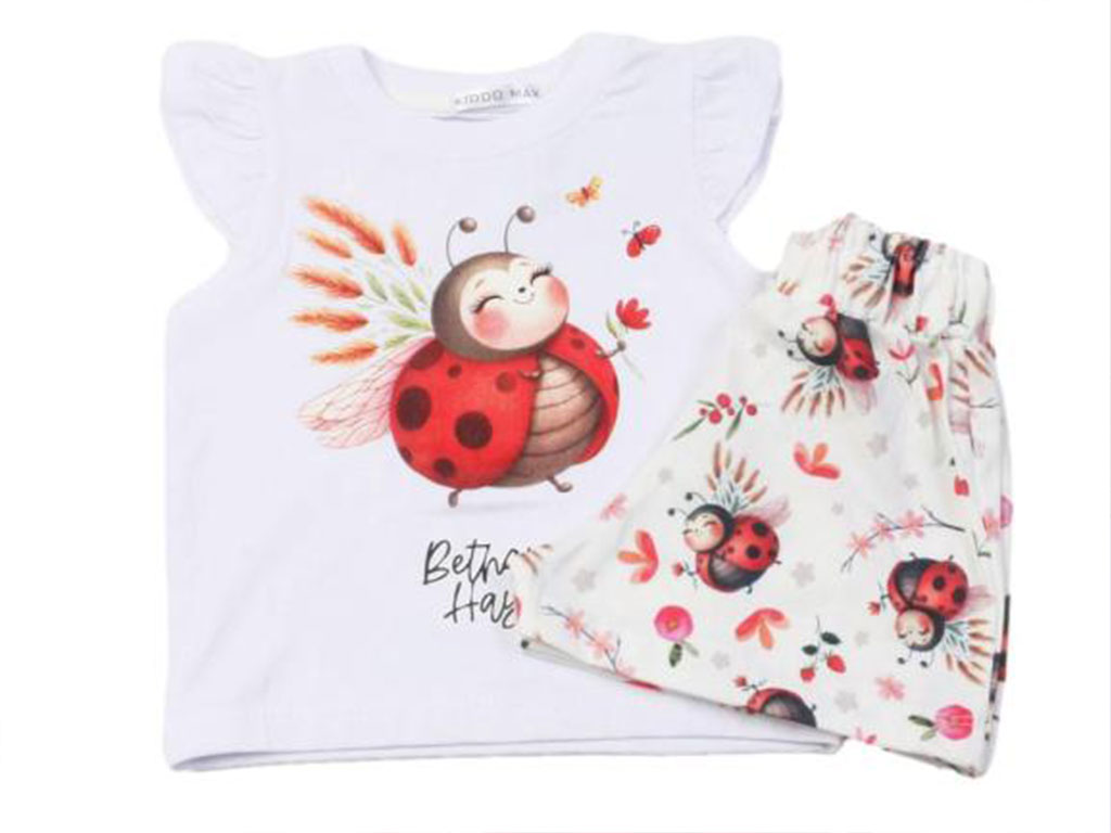 تاپ و شلوارک راحتی دخترانه طرح کفشدوزک کیدومکس kido max