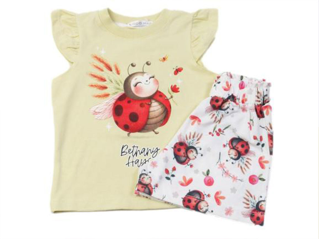 تاپ و شلوارک راحتی دخترانه طرح کفشدوزک کیدومکس kido max