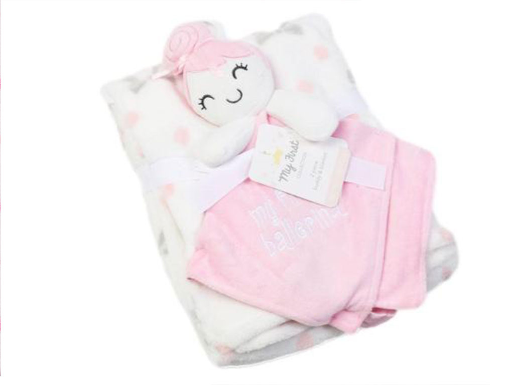 پتو نوزادی دخترانه همراه با عروسک دستمال آرامش مای لیتل لاو my little love