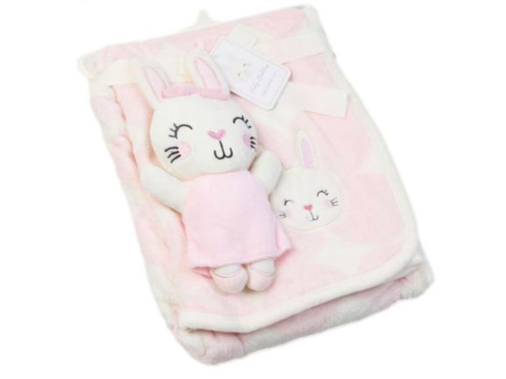 پتو نوزادی مخمل پولیشی دخترانه همراه با عروسک بیبی بادیز Baby buddies