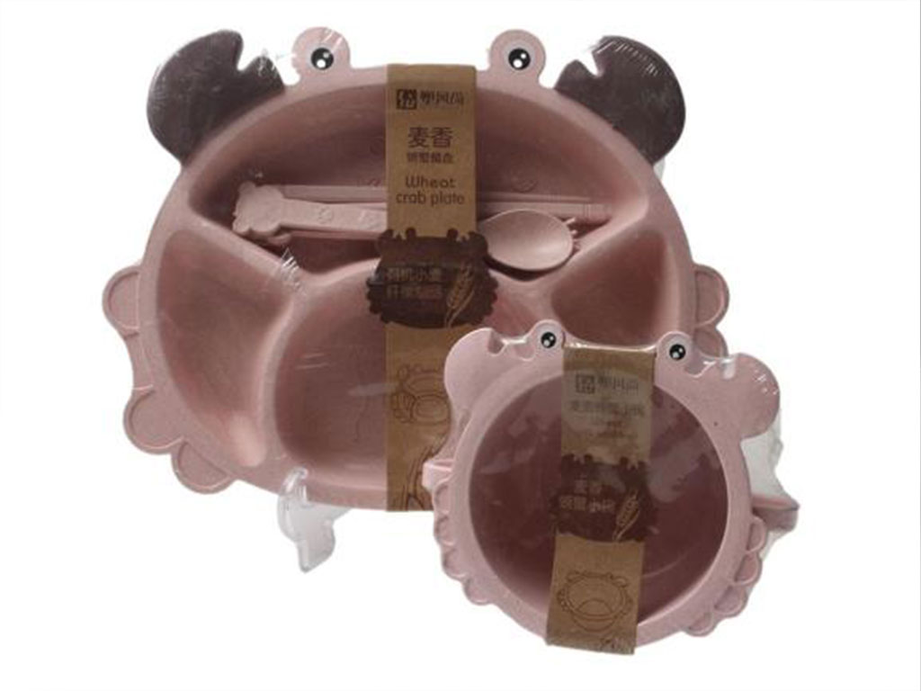 ست ظرف غذا کودک و نوزاد بامبو  5 تکه طرح خرچنگ