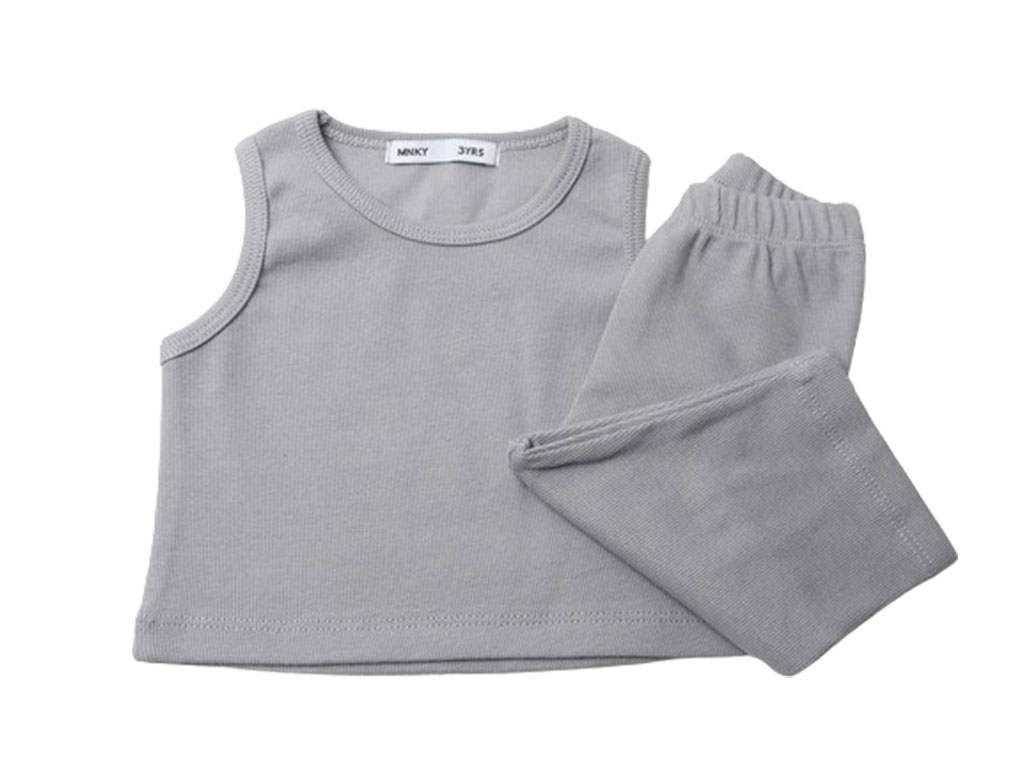 ست کراپ رکابی و شلوارک دخترانه طوسی رنگ مانکی monkey