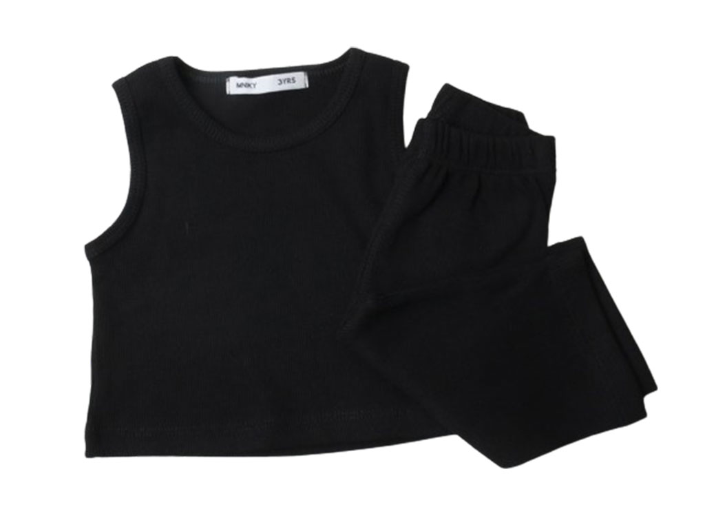 ست کراپ رکابی و شلوارک دخترانه مشکی رنگ مانکی monkey