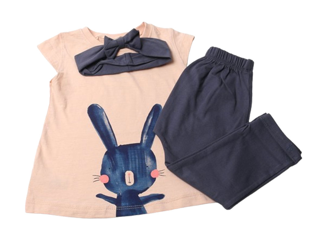 تیشرت و شلوار راحتی دخترانه طرح خرگوش به همراه هدبند