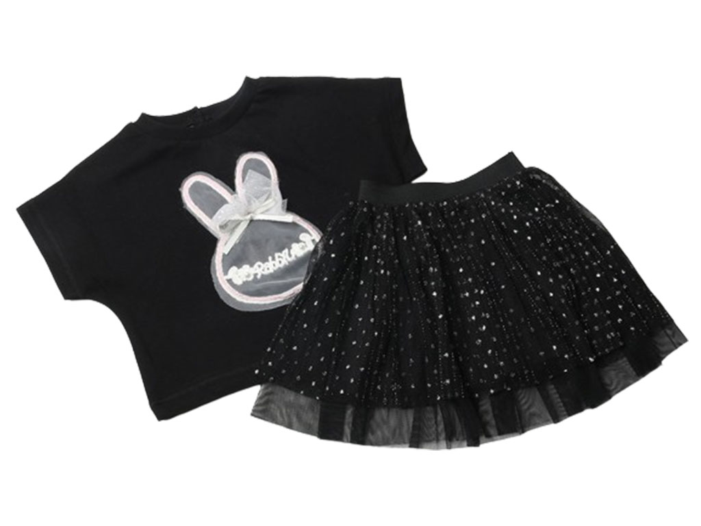 ست کراپ و دامن توری مشکی رنگ طرح خرگوش نیلارز Nilarose