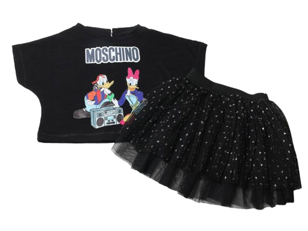 ست کراپ و دامن توری مشکی رنگ طرح مینی موس و میکی موس نیلارز Nilarose