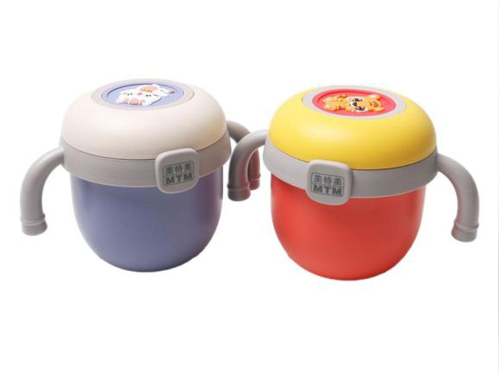 ظرف غذا و لیوان دسته دار داخل استیل حجم 250 میلی لیتر طرح حیوانات