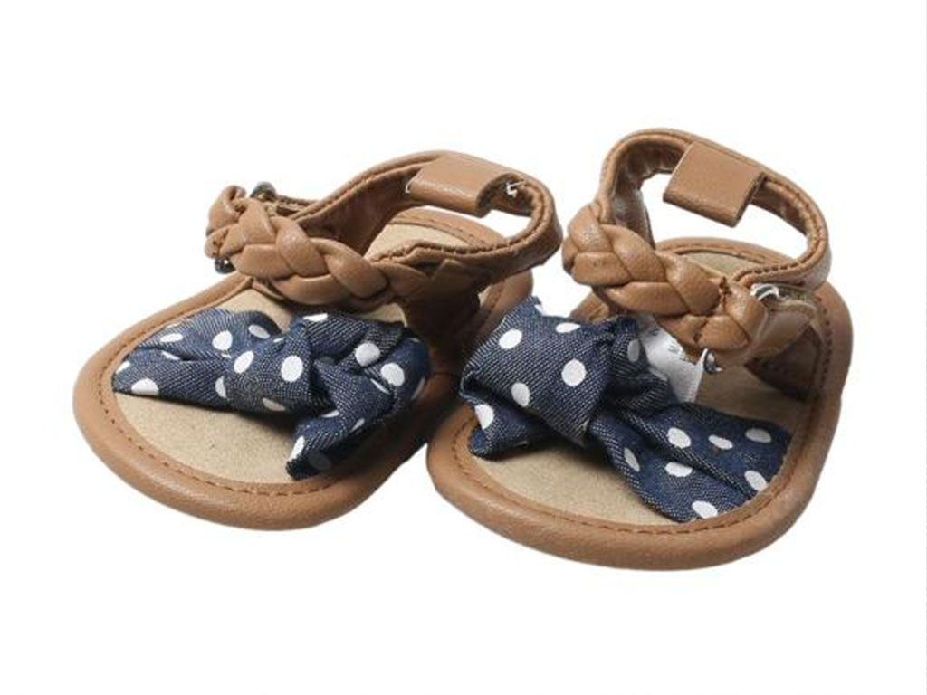 پاپوش مدل صندل قهوه ای با پاپیون جین خال خالی