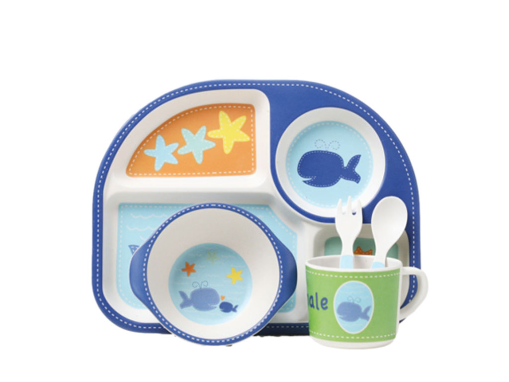 ست ظرف غذا کودک و نوزاد بامبو 5 تکه طرح حیوانات