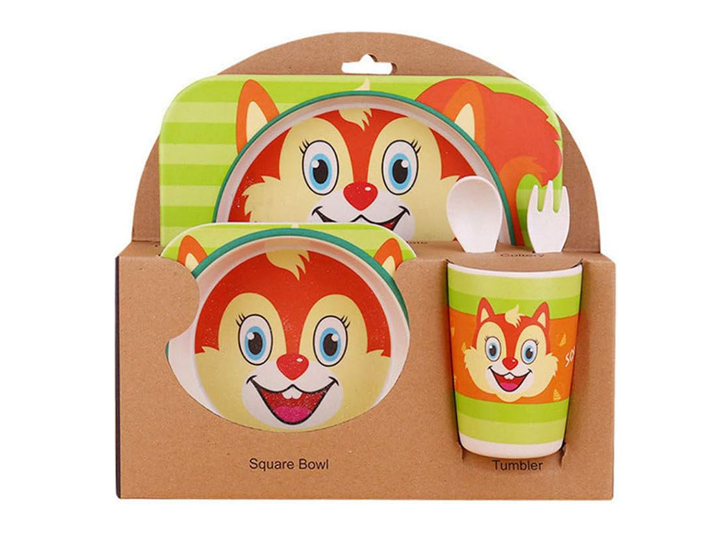 ست ظرف غذا کودک و نوزاد بامبو 5 تکه طرح حیوانات