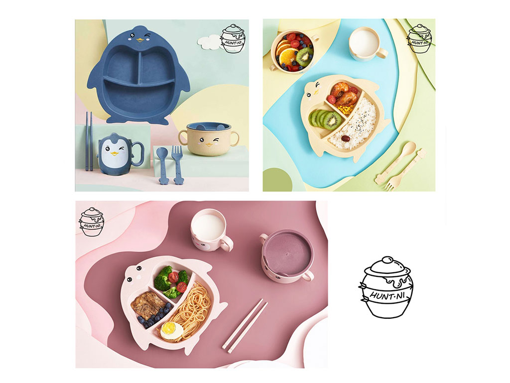 سرویس غذاخوری 6 تکه بامبو طرح پنگوئن