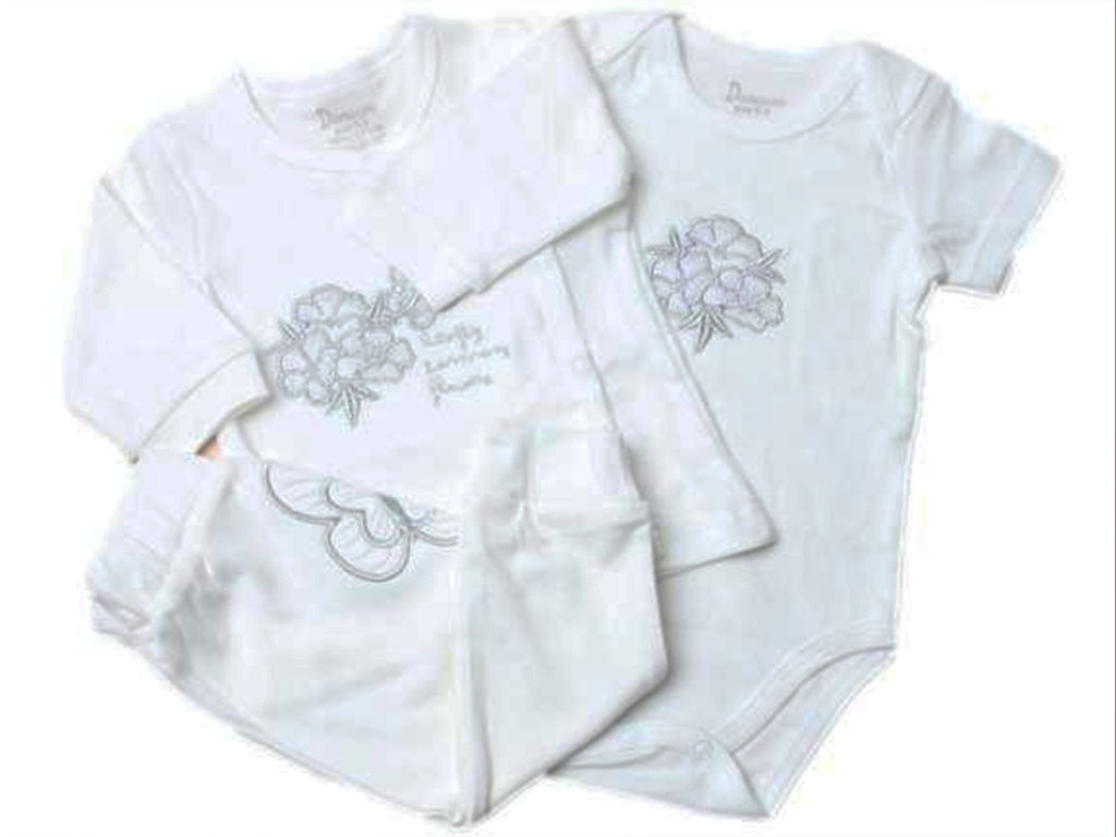 ست 3 تکه بیمارستانی نوزادی سفید رنگ دخترانه با طرح گلدوزی شده دانالو Danaloo