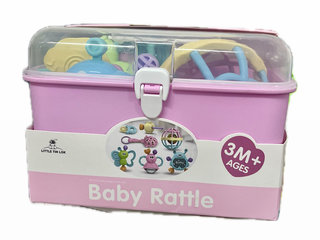 ست جغجغه و دندانگیر نوزادی7 عددی مدل صندوقی سایز بزرگ  Baby Rattle