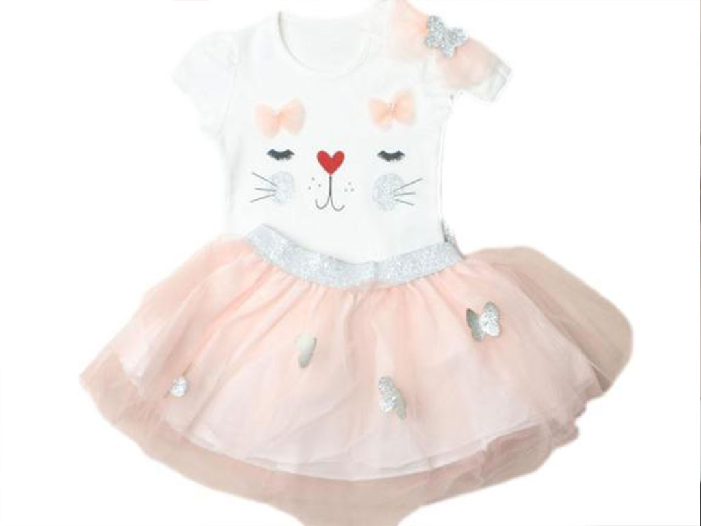 بلوز و دامن توری نوزادی دخترانه به همراه تل براوا بیبی  brava baby