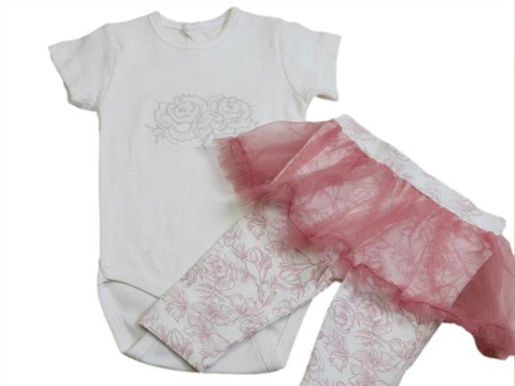 بادی آستین کوتاه و شلوار تور دار نوزادی دخترانه ببتو bebetto