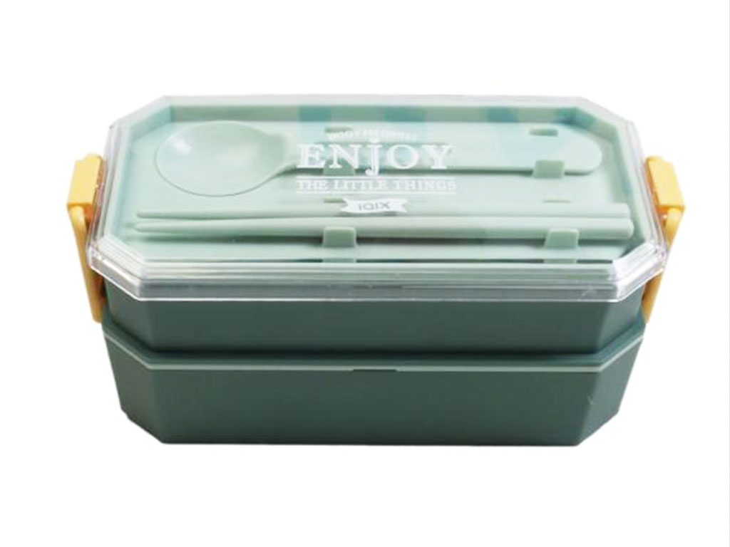 ظرف غذا دو طبقه به همراه قاشق و چاپستیک