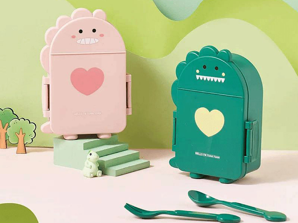 ظرف غذا دایناسور دارای قاشق و چنگال