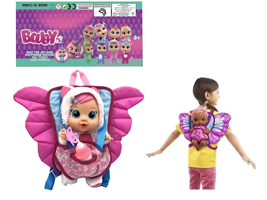 عروسک نوزاد با کیف مخصوص کوله پشتی مانند پروانه