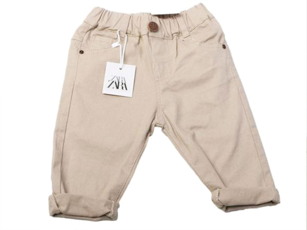 شلوار کتان کمرکش کرم رنگ نوزادی زارا بیبی zara baby